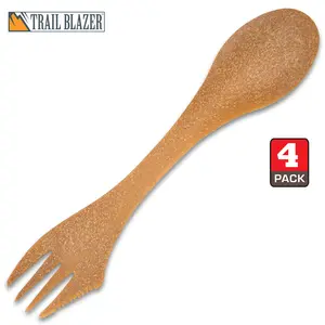 Trailblazer Bamboo Biodegradable Spork 4-Piece Set - 6.5 Inches Overall