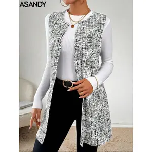 Women's Fashion Plaid Long Vest Coat, Stylish Button Front Design, Casual Outerwear for Spring & Fall, Ladies' Trendy Clothing