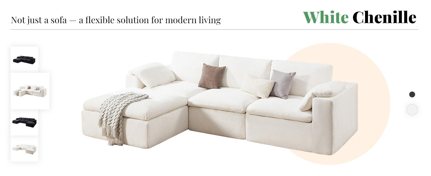 【Ships in multiple Boxes】AMERLIFE 130 inch Cloud Couch Sectional, No-Assembly Modular Sectional Sofa with 83.5 inch Deep Chaise, Oversize Cloud Couch for Living Room