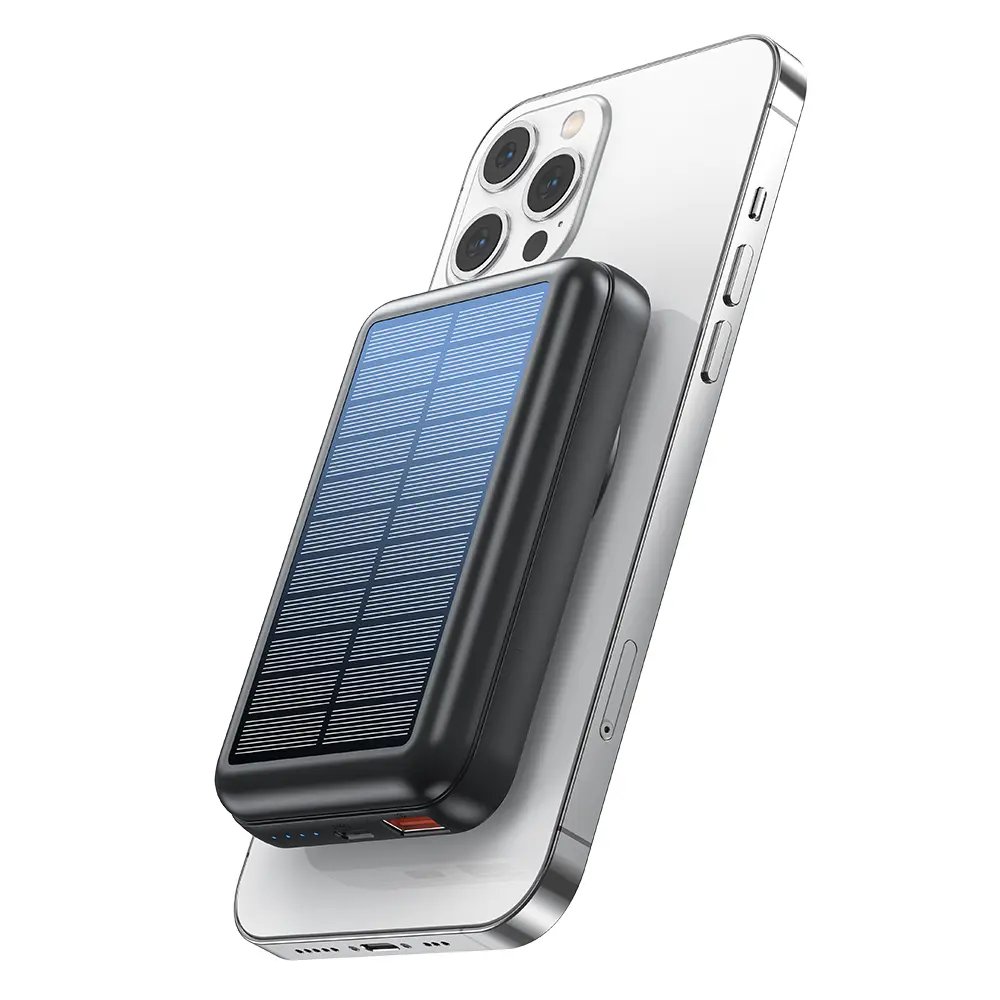 summerwins 10000mAh Magnetic Solar-Powered Portable Wireless Power Bank, 20W USB-C Fast Charging, Thin Lightweight Mobile Accessory for iPhone 17/16/15 Series, Travel Outdoor Use, Father's Day Gift