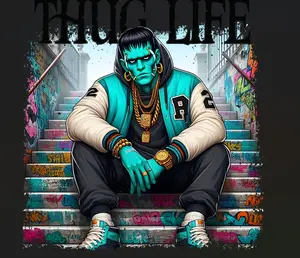 Halloween Thug Life Frankie Ready-to-Press DTF Heat Transfer, Direct-to-Film Craft Supply for DIY Projects