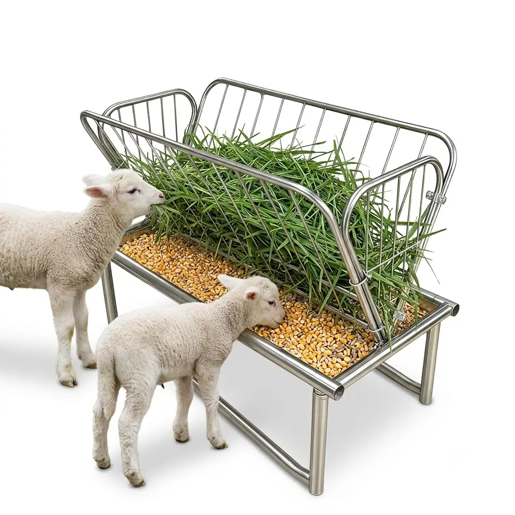 2-in-1 Galvanized Steel Goat Hay Feeder, 62 Gal Hay Capacity, Removable 6-in Deep Feed Pan, Easy Setup All Seasons Livestock Feeder for Horses, Pens & Farm Animals