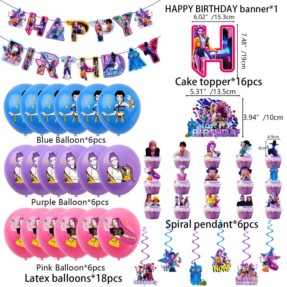 Complete Kpop Anime Party Kit - Demon Hunter Theme Backdrop, Balloons & Cake Toppers, Epic Birthday Decor for Fans & Teens