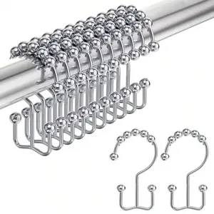 LMMAKE 12pcs Rust-Resistant Metal Shower Hooks - Double Glide Rings for Bathroom Curtain Rods, Set of 12.