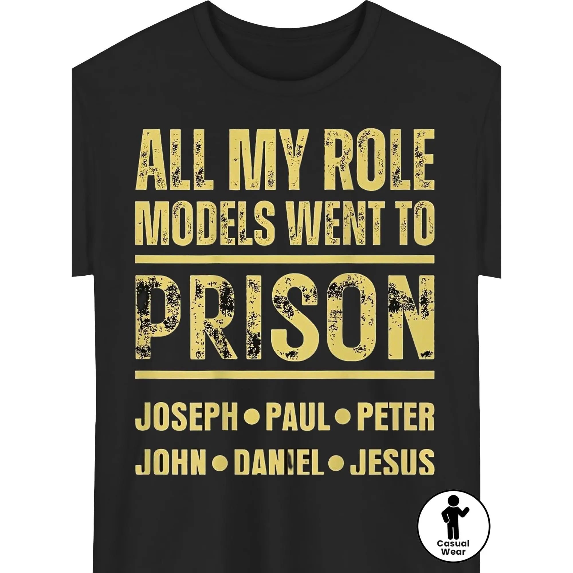Unisex Retro Streetwear T-Shirt with "All My Role Models Went to Prison" Slogan Graphic, 100% Cotton Fabric, Classic Short Sleeve Crew Neck Top, Tshirt, Shortsleeve, Fashion, Menswear, Round Neck, Soft