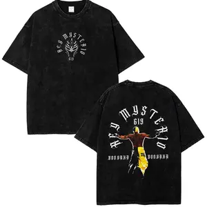Retro - Rey Mysterio Washed T-Shirt Wrestling WWE Fans Tee Menswear 100% Cotton Crewneck American Made Acid Washed Top Seamless Rib Collar Casual ShortSleeve Streetwear graphic