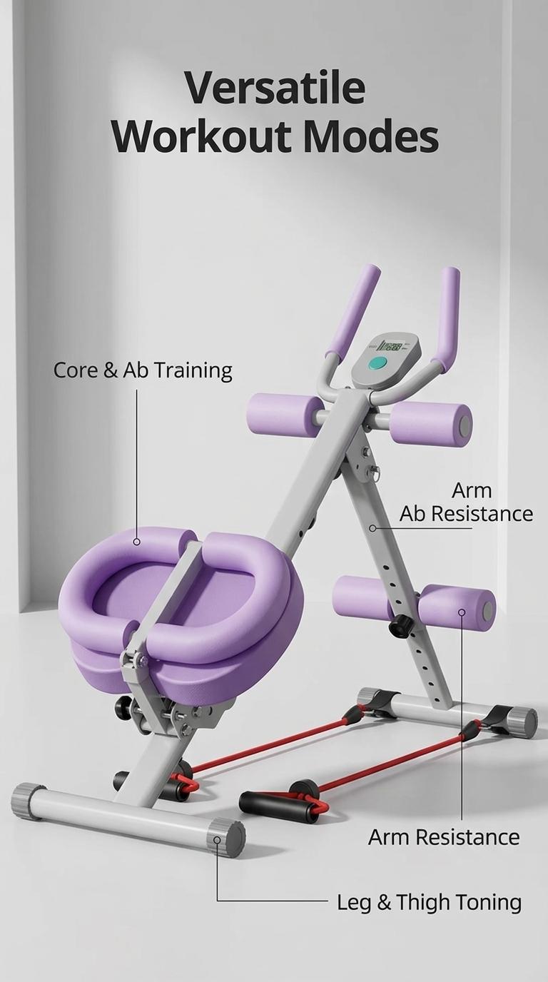 Abdominal Trainer with LCD Display 5-Level Height Adjustment, Padded Foam Handles for Core, Arms, Legs, Back, Hips - Home Gym Equipment for Women & Men - Space-Saving Workout Station, Abdominal Exercise Equipment