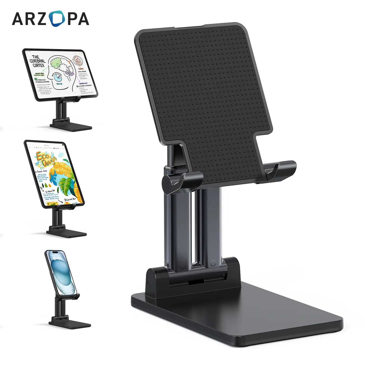 ARZOPA CellPhone Folding Stand, Adjustable & Foldable Sturdy Holder for Desk Smartphone Accessories Compatible iPhone, iPad, Portable Monitor 7"-15.6"