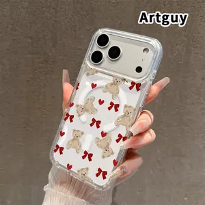 Magnetic Phone Case for iPhone 17 16  Pro Max Plus 15 14 13 12 11 Air E Teddy Whimsy  Printed Acrylic Hard Back Soft Silicone Edge Water-resistant Smartphone Cover