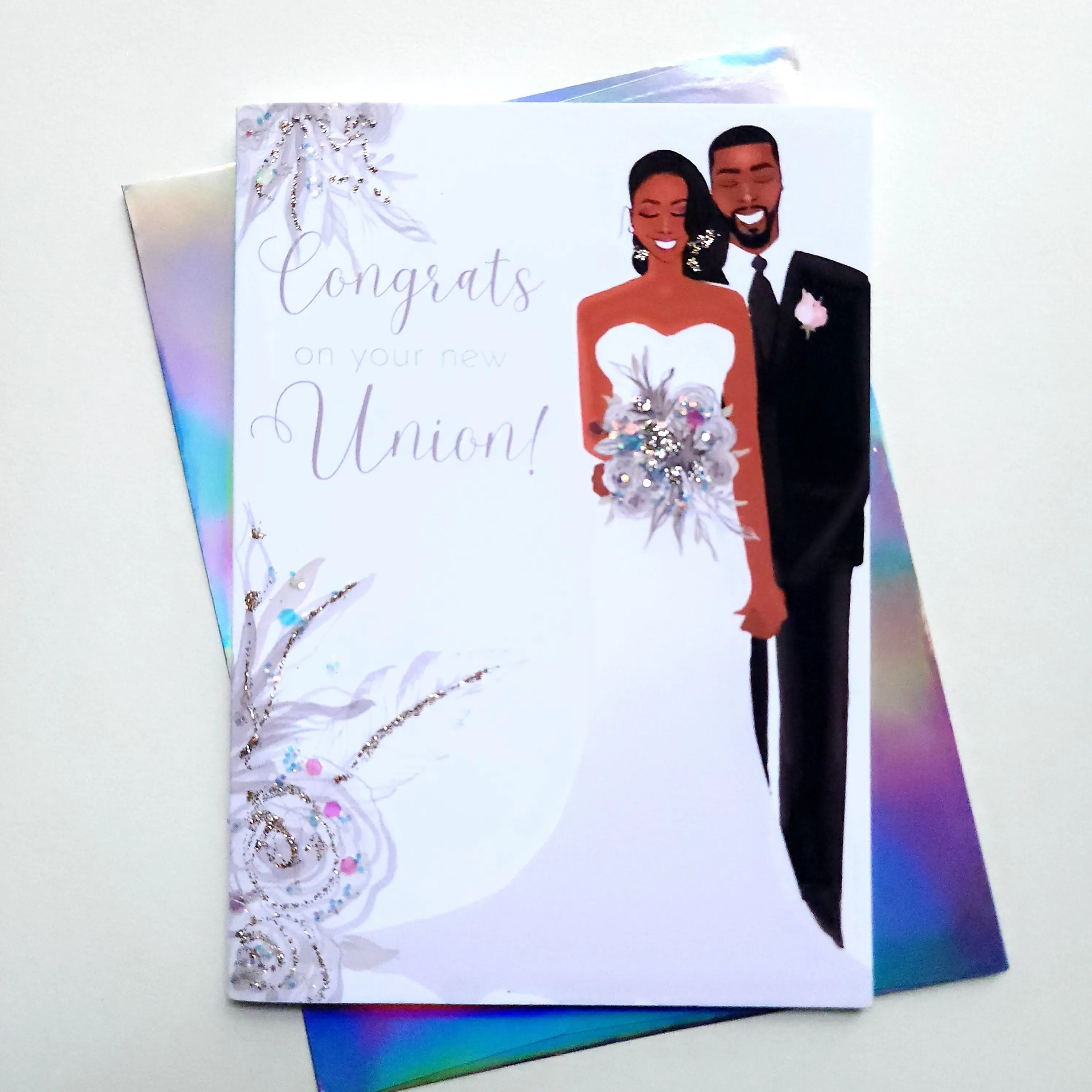 Congrats On Your Union - 5x7 Glitter Wedding Card | Black Newly Weds, New Union