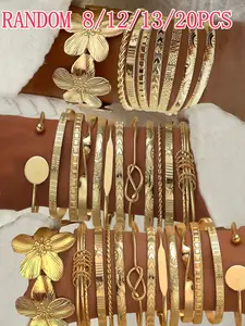 Women's Fashion Bracelet Set, Multilayered Bangles Bohemian Bracelets Chunky Flower Multi-Layer Open Irregular Spiral Heart Design, Daily Date Vacation Party Gift