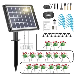 49FT Solar Drip Irrigation System, Auto Watering Kit for 15 Pots, Solar-  Watering, 25 Timer Modes, 900ml/min Flow Indoor/Outdoor Garden, Balcony & Patio Irrigation System