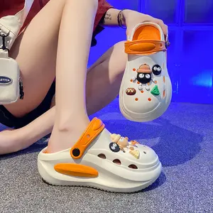 Women's EVA Platform Clogs, Summer New Cute Cartoon Charms Cloud Puff Thick Sole Non-Slip Beach Sandals