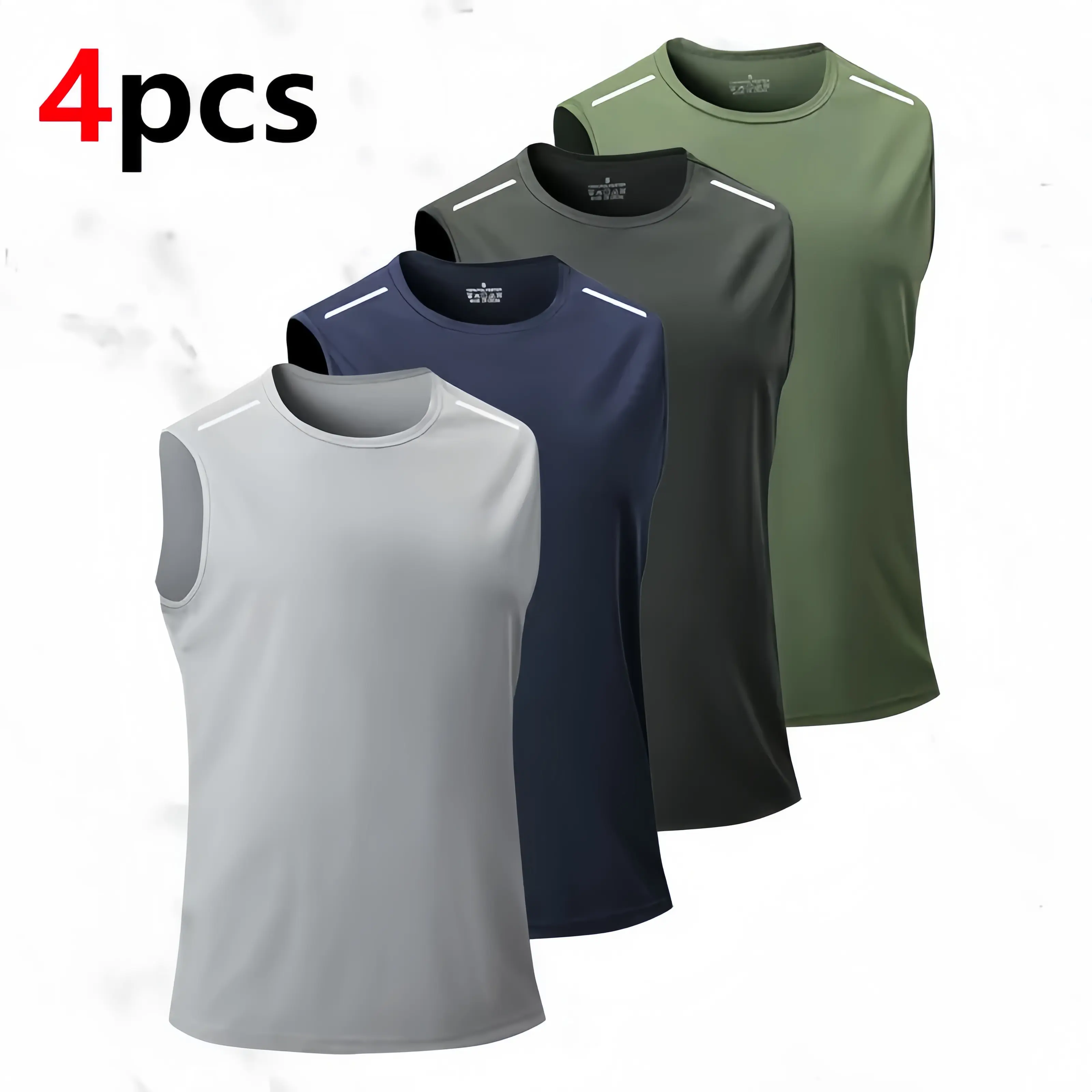 Pack of 4 Tank-Style Sleeveless Sports Tops Summer Quick-Dry Reflective Stripes Fashion Design Breathable Comfortable Outdoor Workout Essential graphic shirts, Workout Apparel, Athletic Workout Clothing, Gym Athletic Clothes