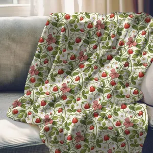 Strawberry flannel Blanket, Cottagecore Gingham Bow Throw, Comfy Sofa Throw Blanket, Farmhouse Strawberry Decor, Soft fannel blanket