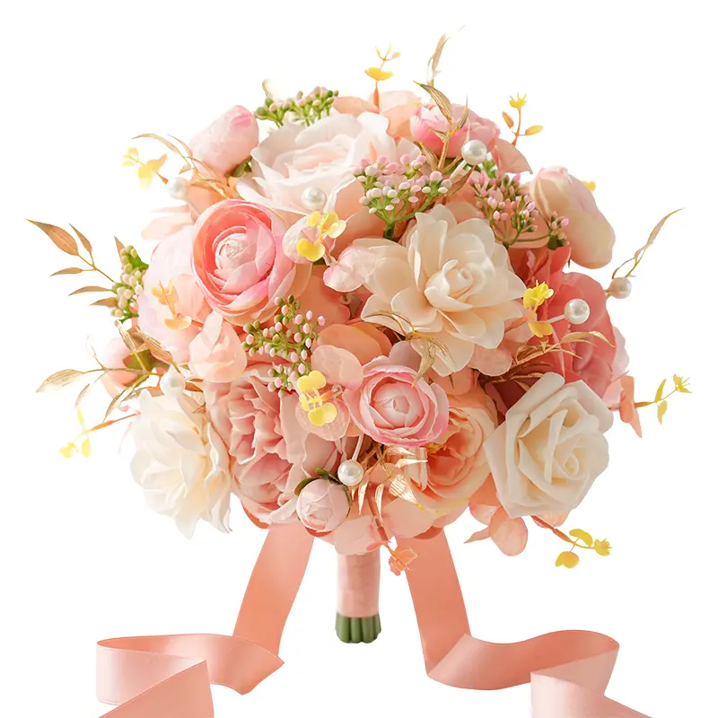 S-A9003 Bean Paste Artificial Rose Bride Bouquet Romantic Wedding Ceremony Party Props