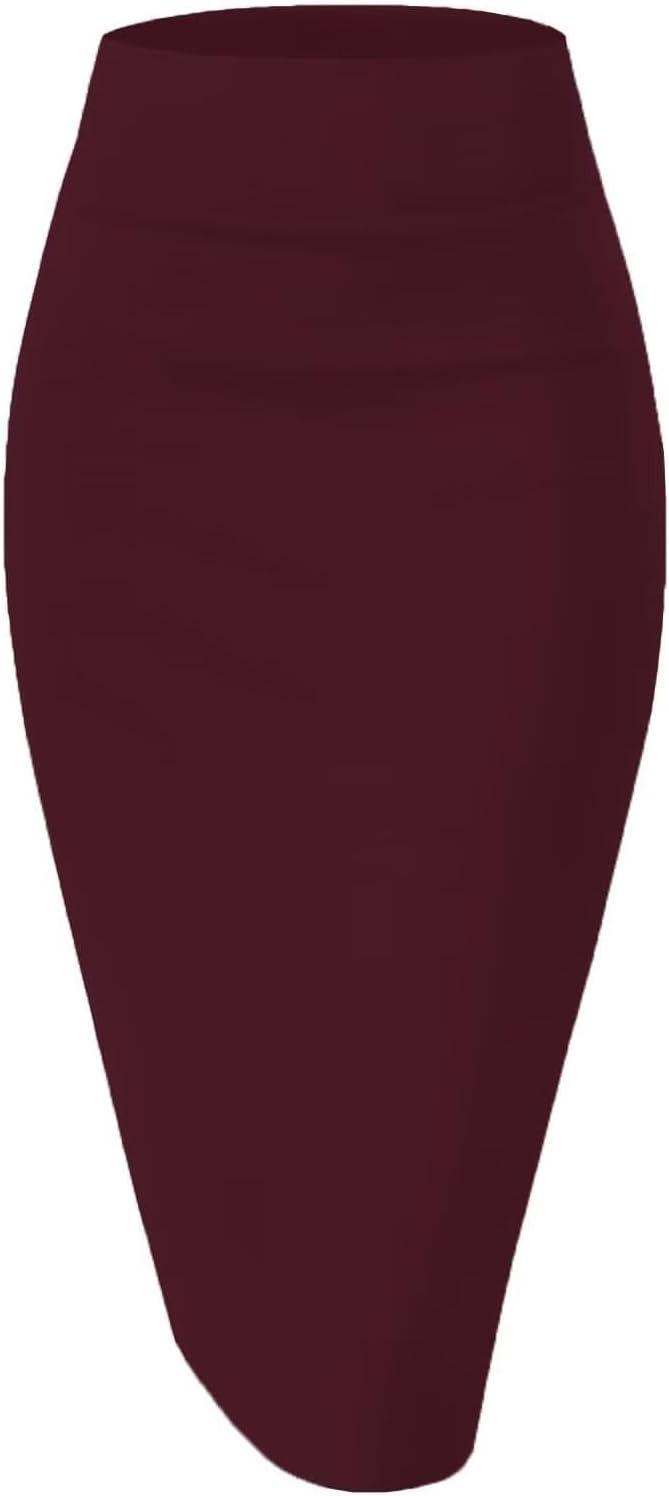 Women's Premium Nylon Ponte Stretch High Waist Pencil Suit Skirt Below Knee Minimalist Minimalist