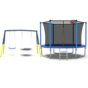 Mersco 10FT Heavy-Duty Trampoline with Enclosure Net, Swing Set & Basketball Hoop - 960LBS Capacity Outdoor Backyard Kids Trampoline, Blue Birthday & Holiday Gift, Galvanized Steel, Outdoor Stuff For Kids