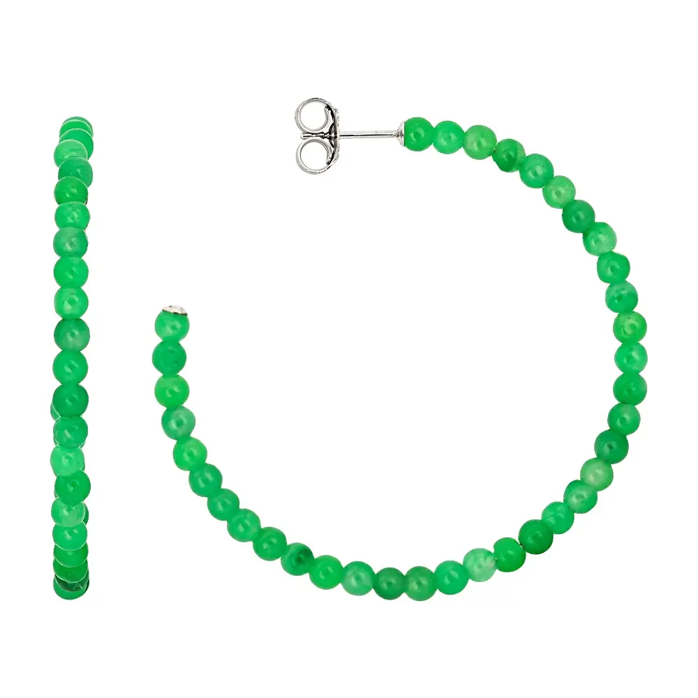 JTV Green Jadeite Rhodium Over Sterling Silver Beaded Earrings
