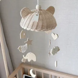Christmas ToysINS Baby Rattan Rattles Crib Mobiles Toy Elephant Bed Bell 0-12 Month Wooden Animals For Room Decor Photography Props