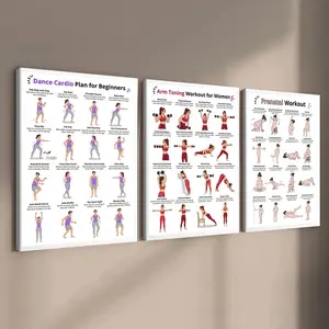 3-count wooden frame canvas, fitness movement illustration posters, sports enthusiast patterns, health and joy decoration, Modern Home Decor, suitable for corridor, living room, office and home wall decoration, ideal gift