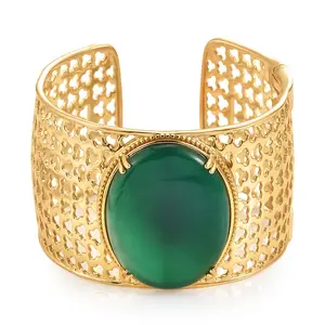 Verde Onyx 62.60 ctw Regal Crown Cuff Bracelet in 18K Yellow Gold Plated 7.25 In