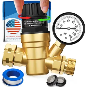 RV Water  Regulator for RV Camper. Brass  Adjustable Water  Regulator with Gauge for Camper Travel Trailer, Reducer Valve W Filter. M33-0660R.