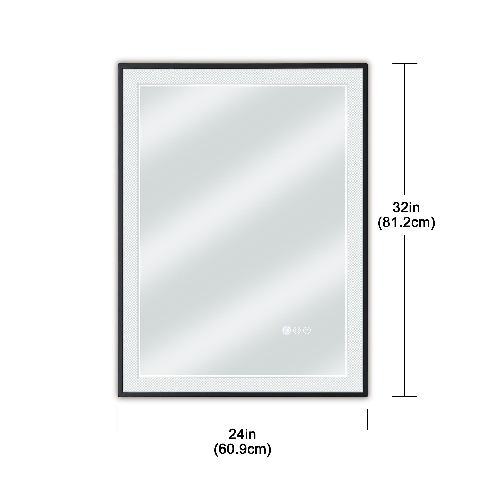 Adjustable LED Bathroom Mirror 3 Color Temperature 3500K/4500K/6500K Dimmable Shatterproof Wall Mounted Vanity Mirror 24x32/24x36/32x40 Inch for Bathroom Renovation