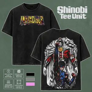 Invincible Thragg vs Mark Grayson Graphic Tee | Vintage Washed Oversized Heavyweight T Shirt | Dark Superhero Comic Streetwear Shirt | Blood Fight Large Back Print Tee | Heavy Cotton Unisex | Gym Pump Cover Gamer Outfit | Gift For Invincible Fans