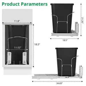 35 QT Pull Out Trash Can Under Cabinet, Under Sink Garbage Can with Soft-Close Full-Extension Slides, Multi-Purpose Waste Container, Black