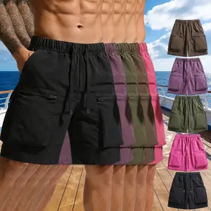 [ Summer Atmosphere ] Men's multi pocket workwear design, quick drying beach shorts, summer drawstring loose casual shorts