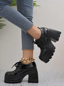 Women's Fashionable Solid Color Chunky Heeled Boots, Elegant Pointed Toe Ankle Boots for Daily Wear, All-match High Heel Boots for Women & Girls