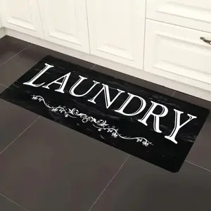 Laundry Room Rug Runner, Non Slip Black Laundry Rugs, Farmhouse Washable Floor Laundry Mats for Laundry Room, Mudroom, Kitchen, Washroom, Bathroom, Hallway Entryway Area Rugs Decor