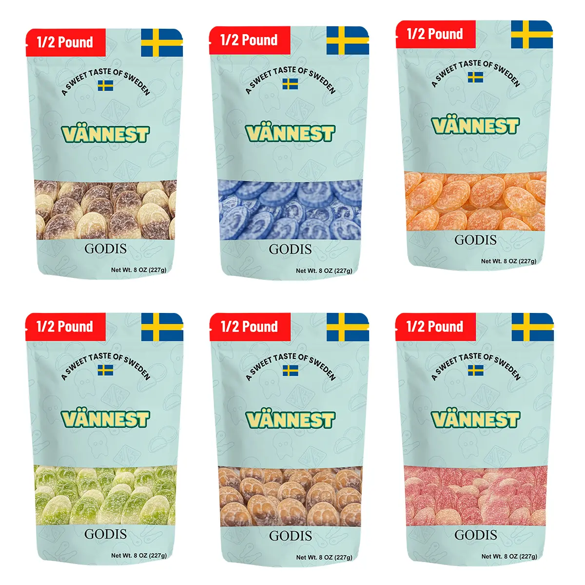 Swedish S-Patch Mix - 1/2 Pound Pack - 6 Tangy Fizzy Disk Flavors - Bonbon Snack - Soft Candy- Imported Sour Candy - TikTok Exclusive