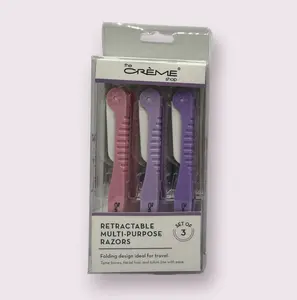 Retractable Multi-Purpose Razors- Folding Design for Travel- Set of 3 Pack  Handle