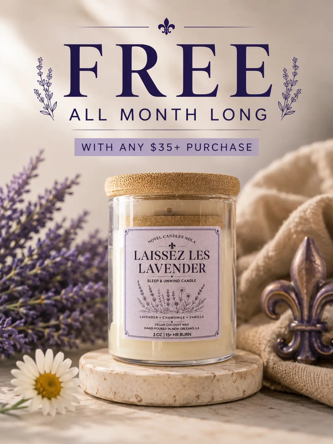 Laissez Les Lavender Candle | Lavender Chamomile Vanilla Candle | Sleep & Unwind Gift | New Orleans Candle | Relaxation Candle
