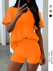 USBOUTIQUE CHIC Women's Short Lounge Set - Relaxed Top & Elastic Shorts