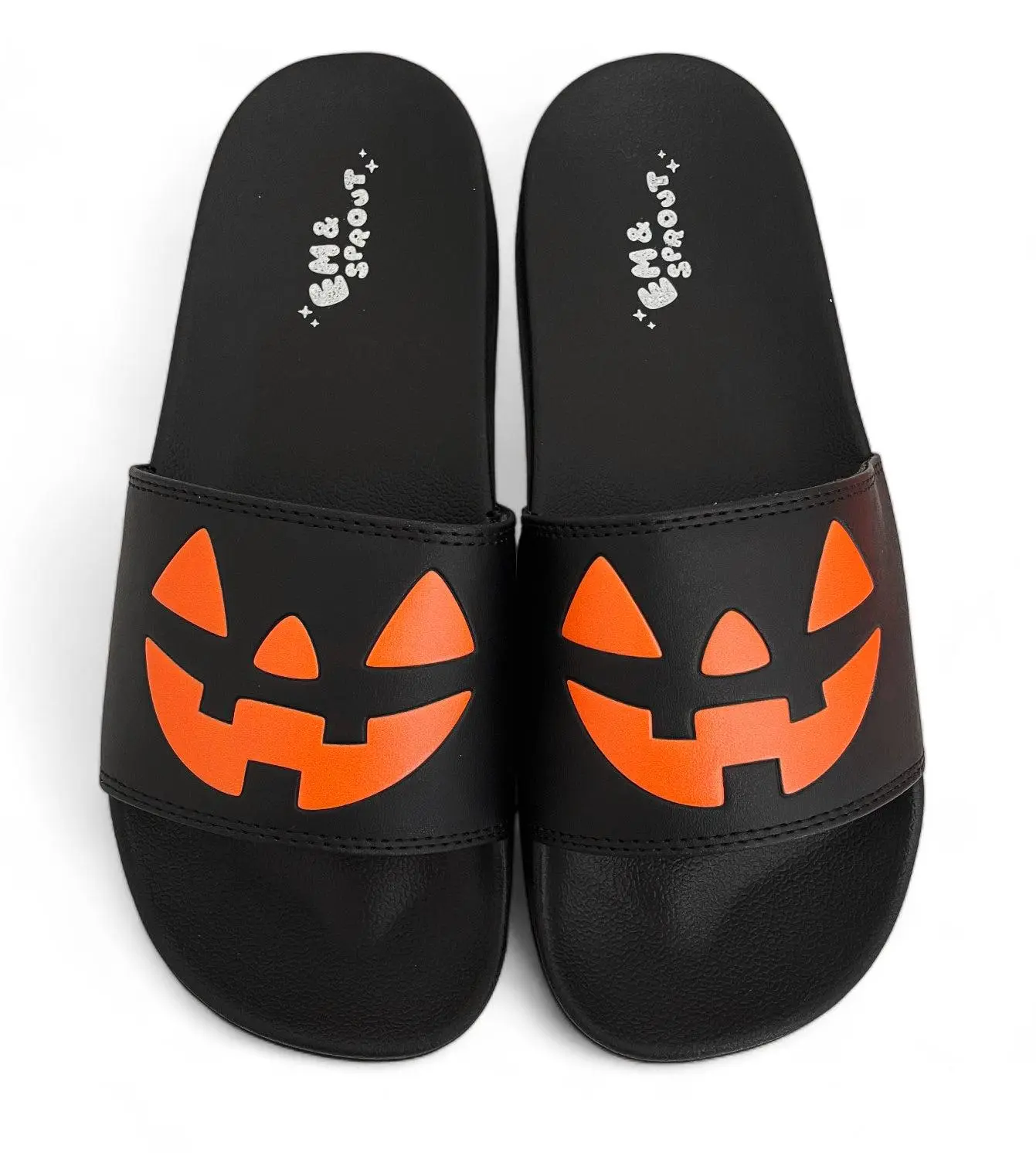 BLACK Halloween Jack O Lantern Slides - Women's Sizes 6-12