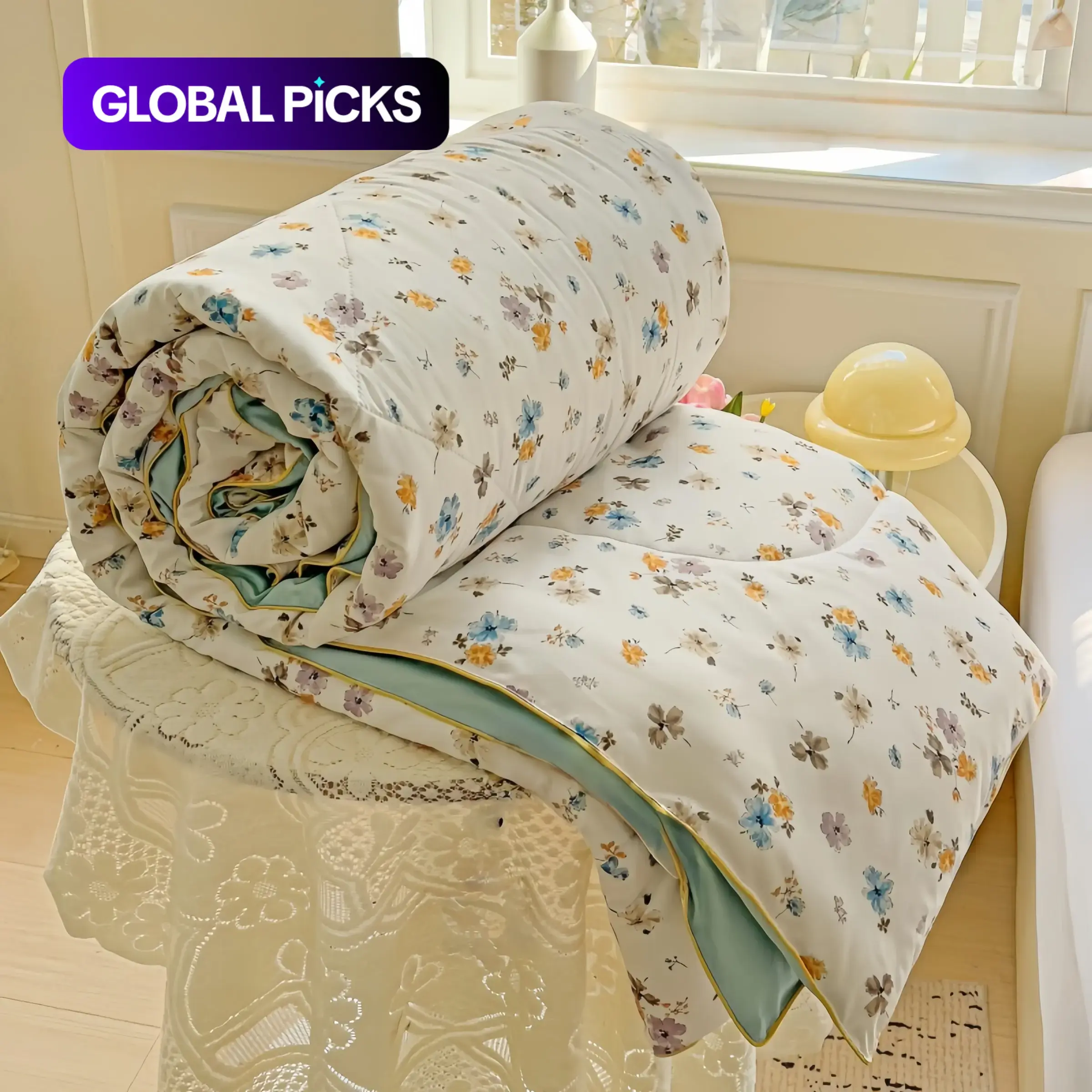 A vintage floral summer quilt—soft, breathable, and lightweight—perfect for use in the bedroom, office, living room, or for general home relaxation during the summer season Soft Lightweight Quilts Floral Print Quilt