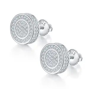 Round double ring S925 silver earrings with threaded moissanite D grade 0.95CT Silver Earrings