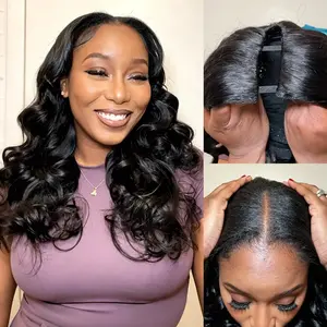 QVR U Part new body Protective Style Wigs No Lace No Gel Glueless Kinky Human Hair Wigs For Women pre-curl new body wave