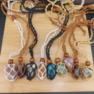 Macrame Tumbled Stone Necklace Unisex - Handcrafted with Natural Stones & Durable Cord - Perfect for Men & Women