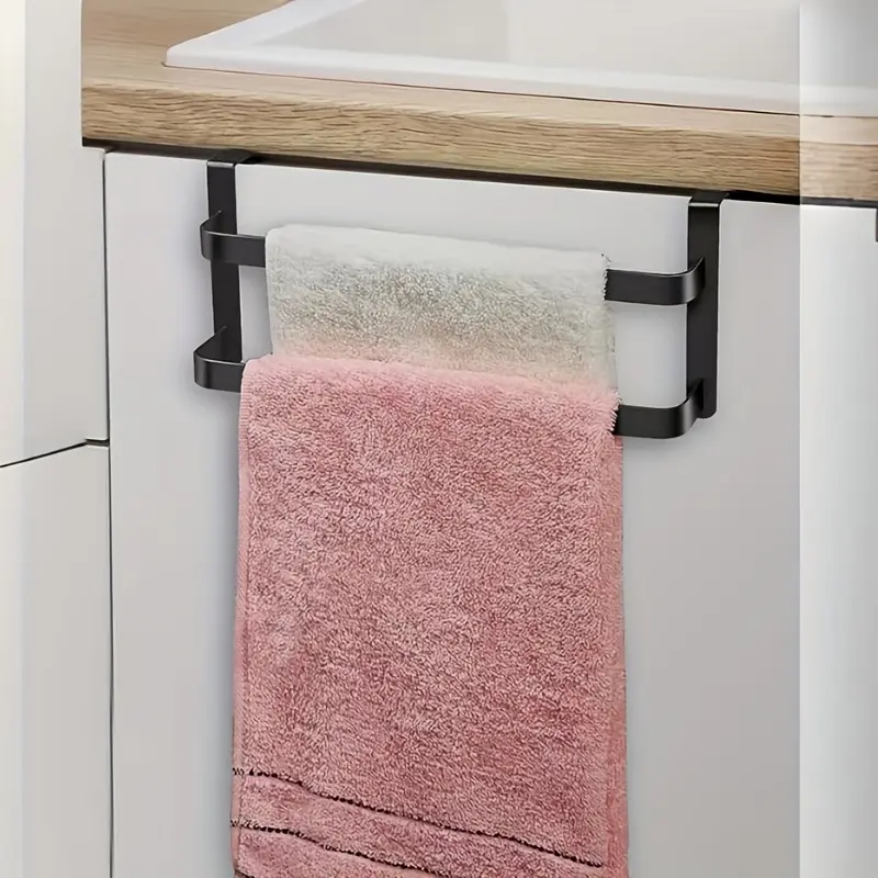 1pc Kitchen Cabinet Towel Rack, Double Kitchen Towel Rack, Cabinet Door Towel Rail, Bathroom Double Towel Rail Rack, Can Hold Hand Towels/Dish Towels, Shower Door Hanger, Bathroom Accessories, Bathroom Organizer, Towel Holder, Bathroom Necessities
