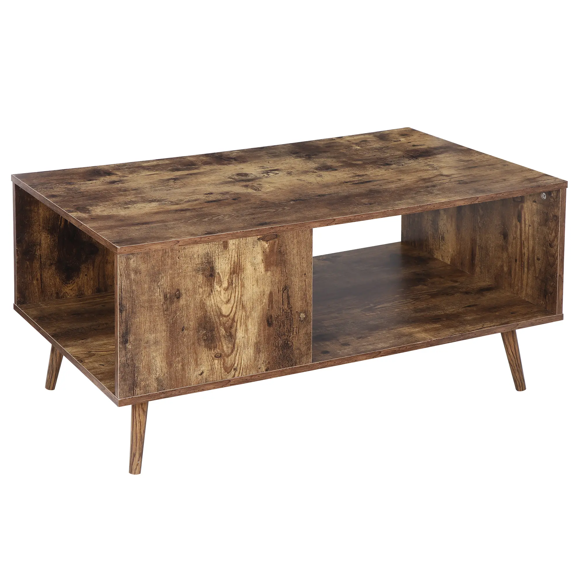 JupiterForce Aesthetic Modern Rectangular PB Pine Wood Coffee Table - Indoor Home Furniture with Open Shelf, Living Room Organizational Display Table for Collectibles