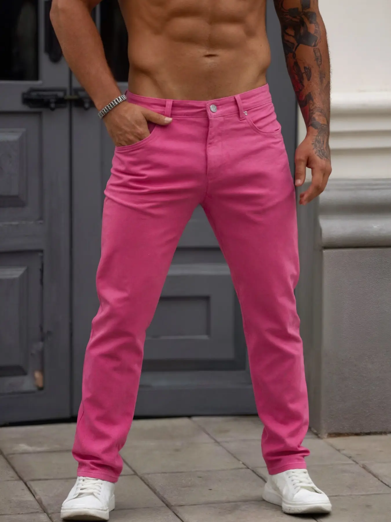 Men's Stretch Casual Slim Fit Streetwear Fashion Jeans, Multi Color Bright Solid Color Skinny Mid Waist Comfortable Denim Pants, Street Style Daily Wear Casual Occasions