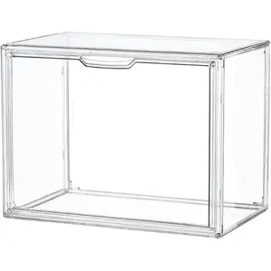 Clear Acrylic Display Case Stackable Plastic Storage Bins with Magnetic Attraction Lid Showcase for Cosmetic Large Collectible Figures X-Large