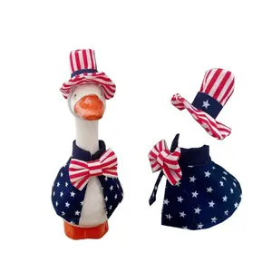 7-Inch Mini Goose Independence Day Desktop Set, Cute Hat and Clothes, Patriotic Mini Goose Costume, Perfect for Festive Decorations, Decorative Mini Goose, Home Decor Ornaments, Trendy Desktop Ornaments