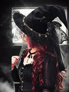 Handmade Lace Witch Hat Bandage Bow Tie, Geotarol Style Halloween Party Cosplay Accessory, Polyester Fiber Material