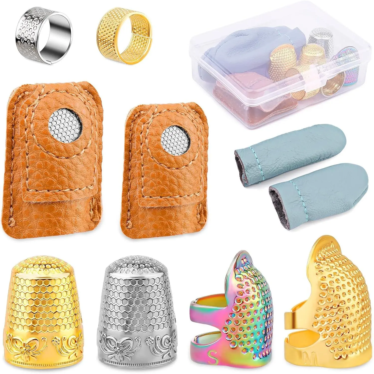 10 count Hand-Working Sewing Thimble, Metal Finger Shield Ring, Leather  Finger Protectors, Sewing Thimble Rings Cap Metal Shield for Knitting Quilting DIY Craft Tools