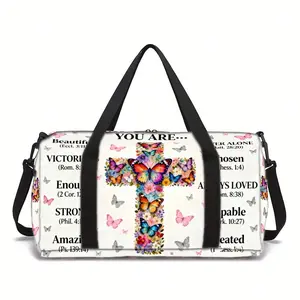 Bible Encourage Yourself Prints Machine Washable for Gym Large Capacity with Side/Inner Pockets Unisex Fitness Yoga Bag - Durable Polyester Suitcase-Fixable Travel Daily Use (Great Gift) Adjustable Strap